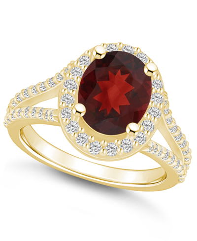 Macy's Garnet (3-1/10 Ct. T.w.) And Diamond (3/4 Ct. T.w.) Halo Ring In 14k Yellow Gold In Garnet