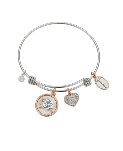 Shop Unwritten 14k Gold Flash-plated Mother Of Pearl Inlay "grandma" Charms, Stainless Steel Bangle In Rose Gold Two-tone