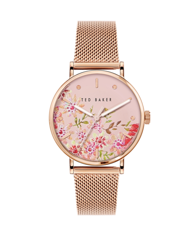 Shop Ted Baker Women's Phylipa Retro Rose Gold-tone Stainless Steel Mesh Watch 37mm