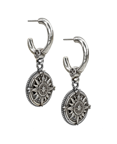 Shop Patricia Nash Silver-tone Compass Charm C-hoop Earrings In Silver Ox