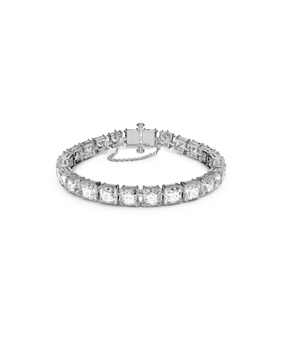 Shop Swarovski Rhodium-plated Square-crystal Flex Bracelet In White