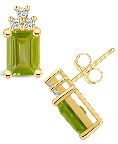 Macy's Peridot (3-3/8 Ct. T.w.) And Diamond (1/5 Ct. T.w.) Stud Earrings In 14k Yellow Gold In Peridot