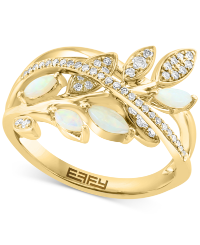 Shop Effy Collection Effy Opal (1/4 Ct. T.w.) & Diamond (1/5 Ct. T.w.) Ring In 14k Yellow Gold