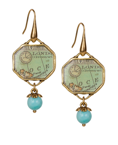 Shop Patricia Nash Gold-tone Octagonal Map & Bead Drop Earrings In Green/russian Gold