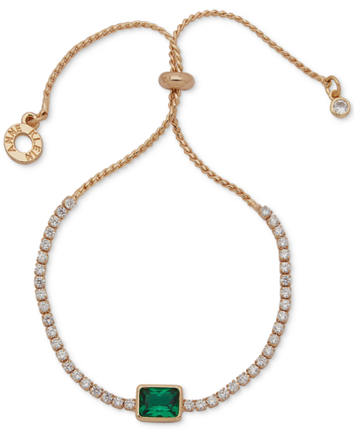 Shop Anne Klein Gold-tone Crystal Square Slider Tennis Bracelet In Green