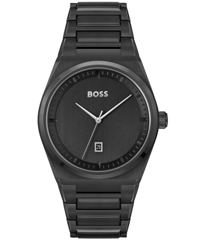 Shop Hugo Boss Men's Steer Ionic Plated Black Steel Bracelet Watch, 42mm