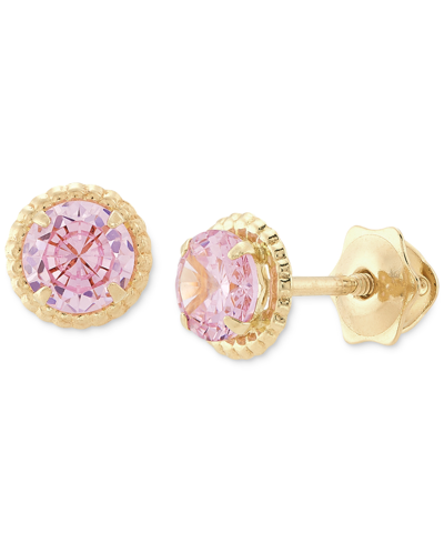 Shop Macy's Children's Pink Cubic Zirconia Stud Earrings In 14k Gold In Yellow Gold