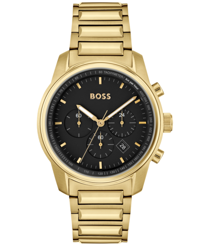 Shop Hugo Boss Boss Men's Trace Ionic Thin Gold-tone 1 Steel Bracelet Watch, 44mm