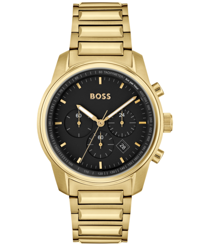 Hugo Boss Men's Trace Ionic Thin Gold-tone 1 Steel Bracelet Watch, 44mm Women's Shoes In Gold-tone
