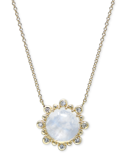 Shop Anzie Moonstone & Diamond (1/8 Ct. T.w.) Pendant Necklace In 14k Gold, 16" + 1" Extender