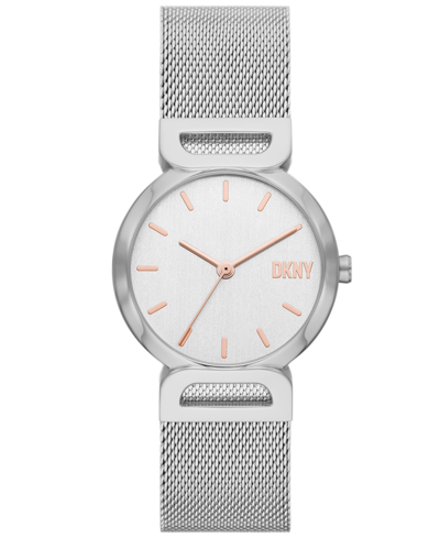 Shop Dkny Women's Downtown D Three-hand Stainless Steel Bracelet Watch, 34mm In Silver-tone