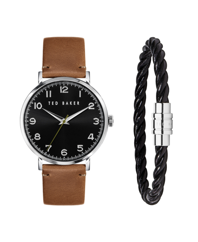 Shop Ted Baker Men's Phylipa Brown Leather Strap Watch 43mm And Bracelet Gift Set, 2 Pieces