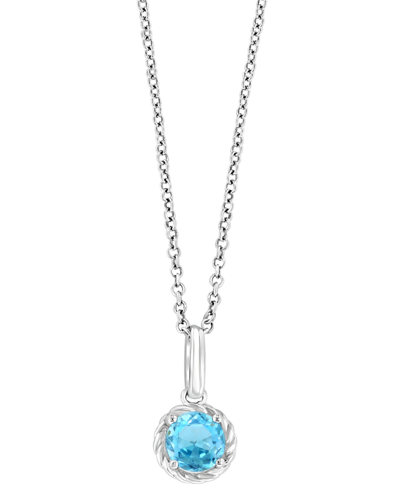 Shop Effy Collection Effy Blue Topaz Rope-framed 18" Pendant Necklace (5/8 Ct. T.w.) In Sterling Silver