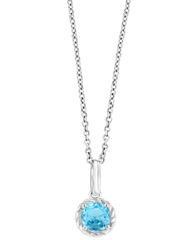 Effy Collection Effy Blue Topaz Rope-framed 18" Pendant Necklace (5/8 Ct. T.w.) In Sterling Silver In Blue Topaz