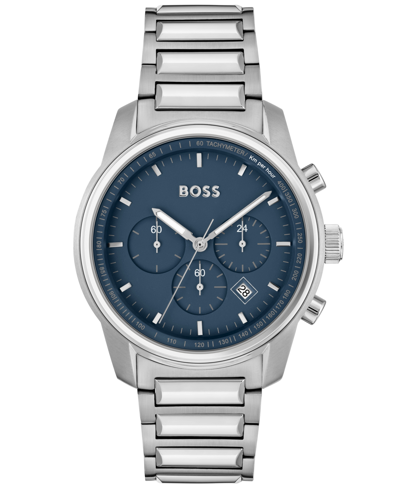 Shop Hugo Boss Men's Trace Silver-tone Stainless Steel Bracelet Watch, 44mm