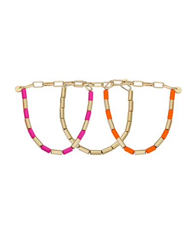 Shop Unwritten 14k Gold Flash Plated Stretch Bead Bracelet Trio Set, 3 Pieces In Pink/orange