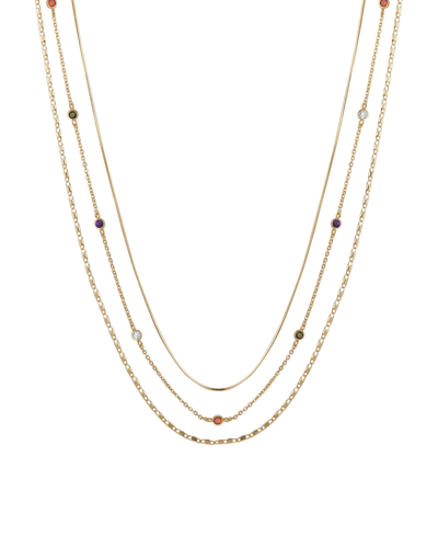 Shop Unwritten 14k Gold Flash Plated Multi Color Cubic Zirconia 3-piece Layered Chain Necklace Set With Extender In Gold-plated