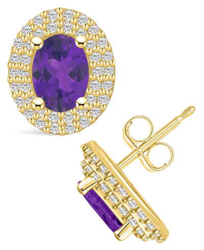 Shop Macy's Amethyst (1-5/8 Ct. T.w.) And Diamond (1/2 Ct. T.w.) Halo Stud Earrings In 14k Yellow Gold