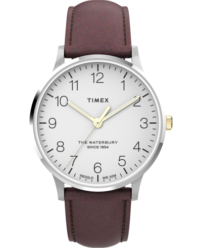 Shop Timex Men's Waterbury Brown Leather Watch 40mm