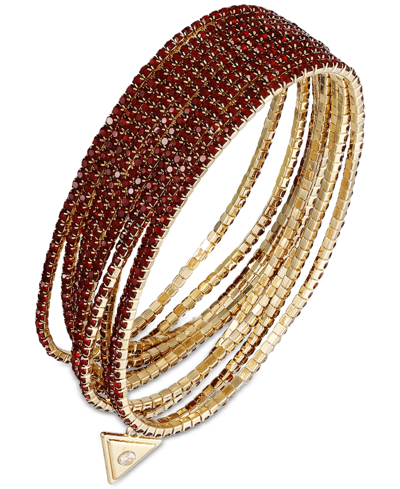 Shop Guess 10-pc. Set Crystal Stretch Bracelets In Gold/red