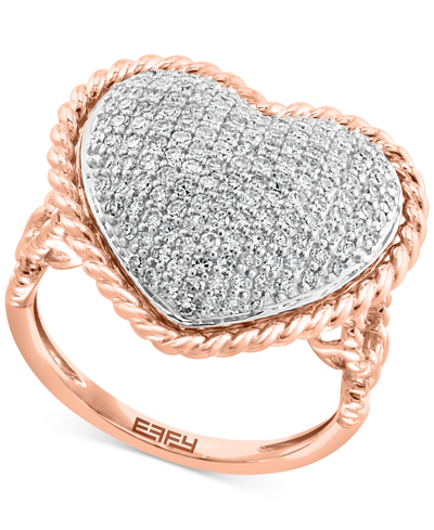 Shop Effy Collection Effy Diamond Pave Heart Ring (3/4 Ct. T.w.) In 14k Rose Gold (also Available In White Gold)