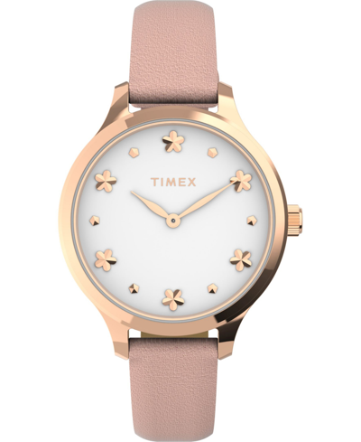 Shop Timex Women's Peyton Pink Leather Strap Watch 36mm