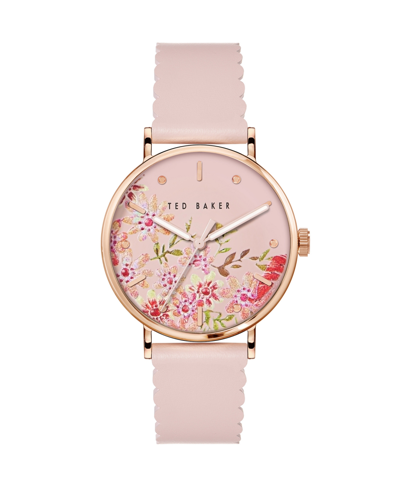 Shop Ted Baker Women's Phylipa Retro Pink Leather Strap Watch 37mm