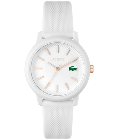 Lacoste Women's L.12.12 White Silicone Strap Watch 36mm In White