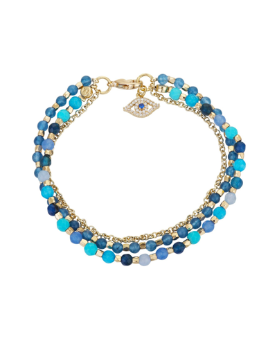 Shop Unwritten Triple Strand Multi-bead Link Evil-eye Charm In Gold-tone Silver Plated In Blue