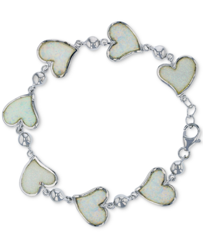 MACY'S LAB-CREATED OPAL HEART LINK BRACELET IN STERLING SILVER 
