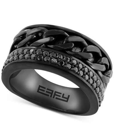 Shop Effy Collection Effy Men's Black Spinel Pave Chain Link Ring (1 Ct. T.w.) In Black Pvd-plated Sterling Silver