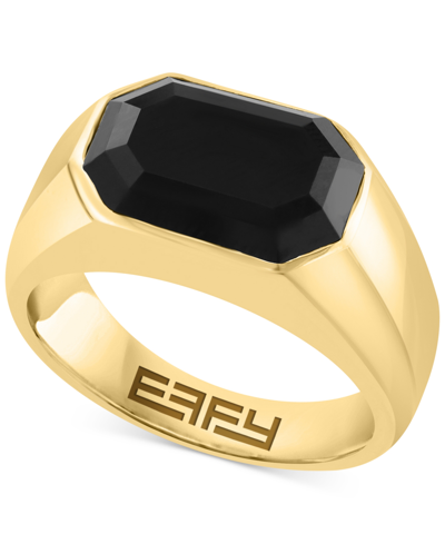 Shop Effy Collection Effy Men's Onyx Ring In 14k Gold-plated Sterling Silver In Gold Over Silver