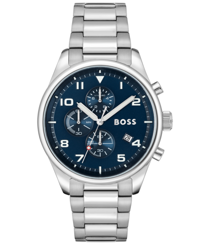 Shop Hugo Boss Men's View Silver-tone Stainless Steel Bracelet Watch, 44mm