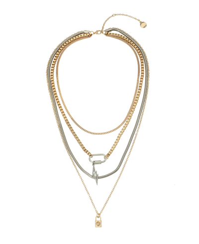 Shop Steve Madden Padlock Layered Necklace In Gold-tone