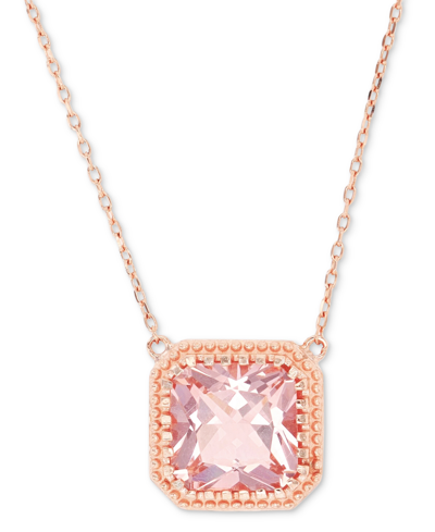 Macy's Cubic Zirconia Cushion Pendant Necklace, 18" + 2" Extender (also In Nano Morganite) In Morganite
