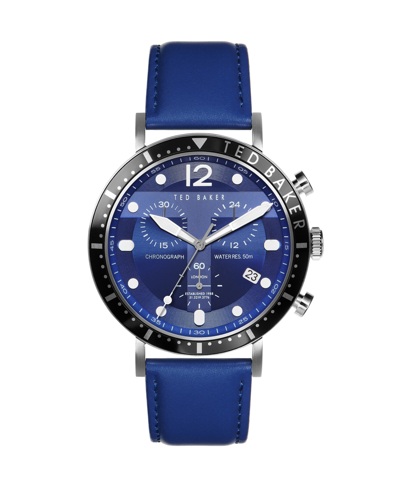 Shop Ted Baker Men's Marteni Chronograph Blue Leather Strap Watch 46mm