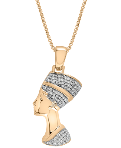 Shop Macy's Men's Diamond Nefertiti 22" Pendant Necklace (1/4 Ct. T.w.) In 14k Gold-plated Sterling Silver In Gold Over Silver