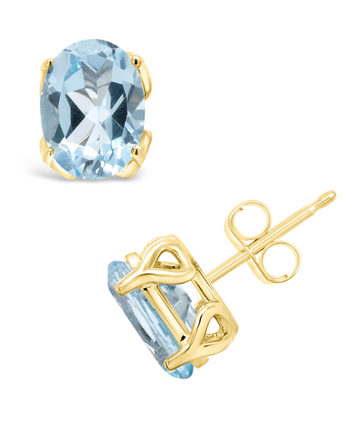 Macy's Topaz (3-1/5 Ct. T.w.) Stud Earrings In 14k Yellow Gold In Sky Blue Topaz
