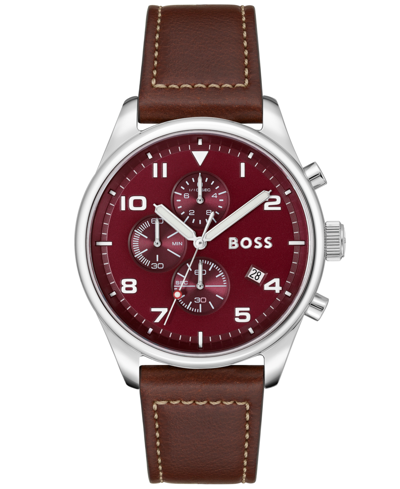 Hugo Boss Men's View Brown Genuine Leather Strap Watch, 44mm Women's Shoes  | ModeSens