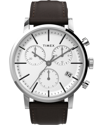 Shop Timex Men's Chicago Black Leather Watch 40mm