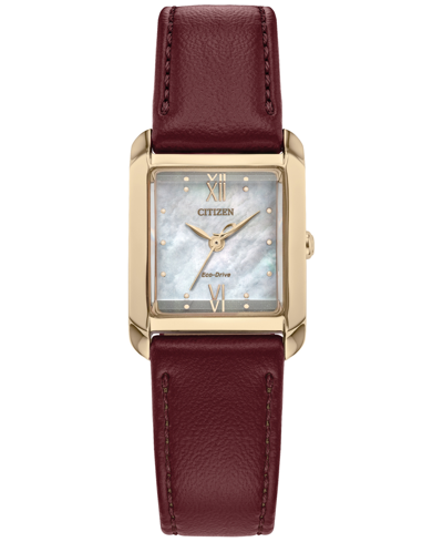 Shop Citizen Eco-drive Women's  L Bianca Burgundy Leather Strap Watch, 22x28mm In Silver-tone
