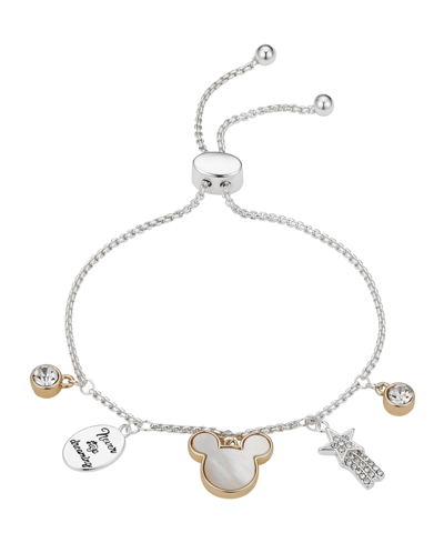 Disney Crystal Mickey Mouse Charm Bolo Bracelet (0.43 Ct. T.w. / 0.01 Ct. T.w.) In 14k Gold Flash Plated In Gold Two-tone