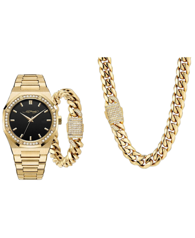 Shop Ed Hardy Men's Shiny Gold-tone Metal Bracelet Watch 42mm Gift Set In Matte Black/shiny Gold-tone