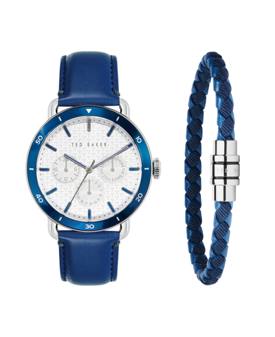 Shop Ted Baker Men's Magarit Blue Leather Strap Watch 46mm And Bracelet Gift Set, 2 Pieces
