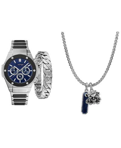Shop Ed Hardy Men's Two-tone Metal Bracelet Watch 52mm Gift Set In Matte Navy/two-tone