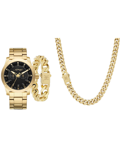 Shop Ed Hardy Men's Shiny Gold-tone Metal Bracelet Watch 46mm Gift Set In Matte Black/shiny Gold-tone
