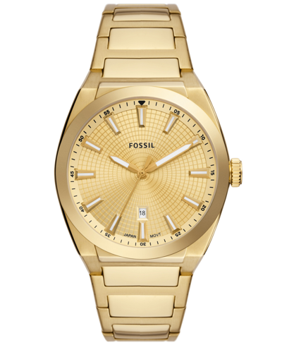 Shop Fossil Men's Everett Three-hand Date Gold-tone Stainless Steel Bracelet Watch, 42mm