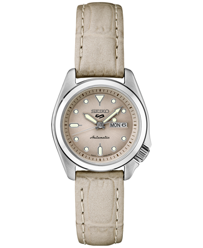 Shop Seiko Women's Automatic 5 Sports Tan Leather Strap Watch 28mm In Gray