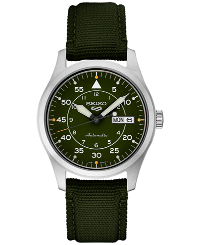Seiko Men's Automatic 5 Sports Green Nylon Strap Watch 39mm In Green