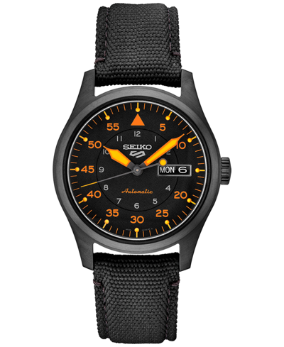 Seiko Men's Automatic 5 Sports Black Nylon Strap Watch 39mm In Black